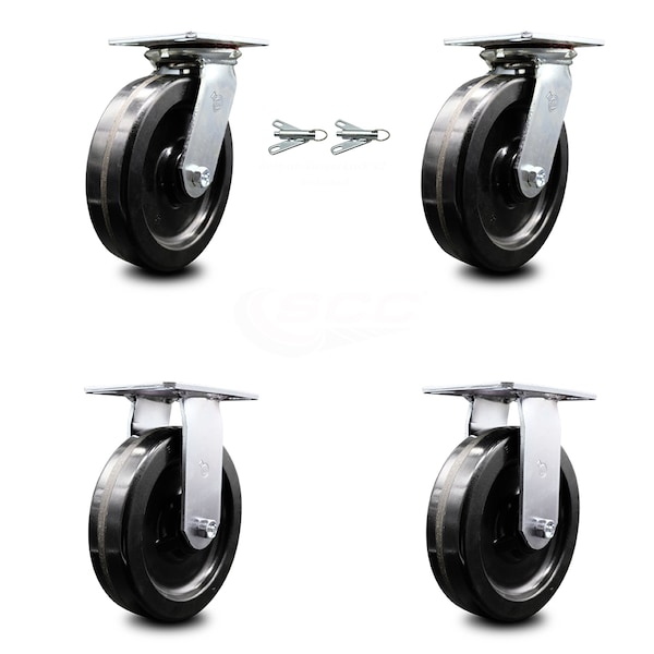 8 Inch Phenolic Caster Set with Ball Bearing 2 Swivel Lock and 2 Rigid SCC